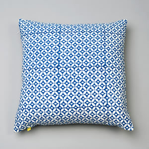 Block print Rampur overlapping circles design cushion cover Imperial Blue